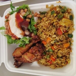 Fried rice with chicken and mix garden salad